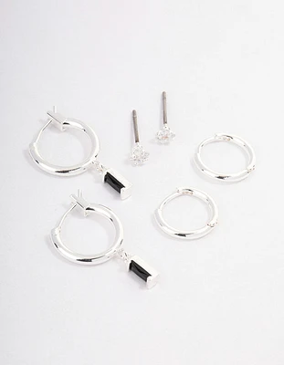 Silver Plated Cubic Zirconia Huggie Earrings Pack