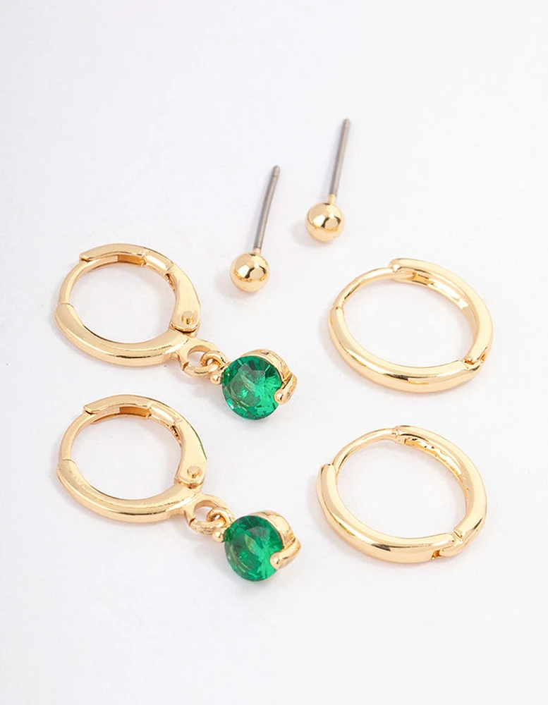 Gold Plated Cubic Zirconia Round Cut Huggie Earrings Pack