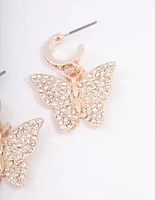 Rose Gold Diamante Butterfly Huggie Earrings