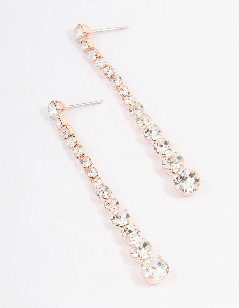 Rose Gold Diamante Graduated Straight Drop Earrings