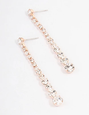 Rose Gold Diamante Graduated Straight Drop Earrings