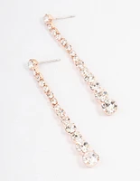 Rose Gold Diamante Graduated Straight Drop Earrings