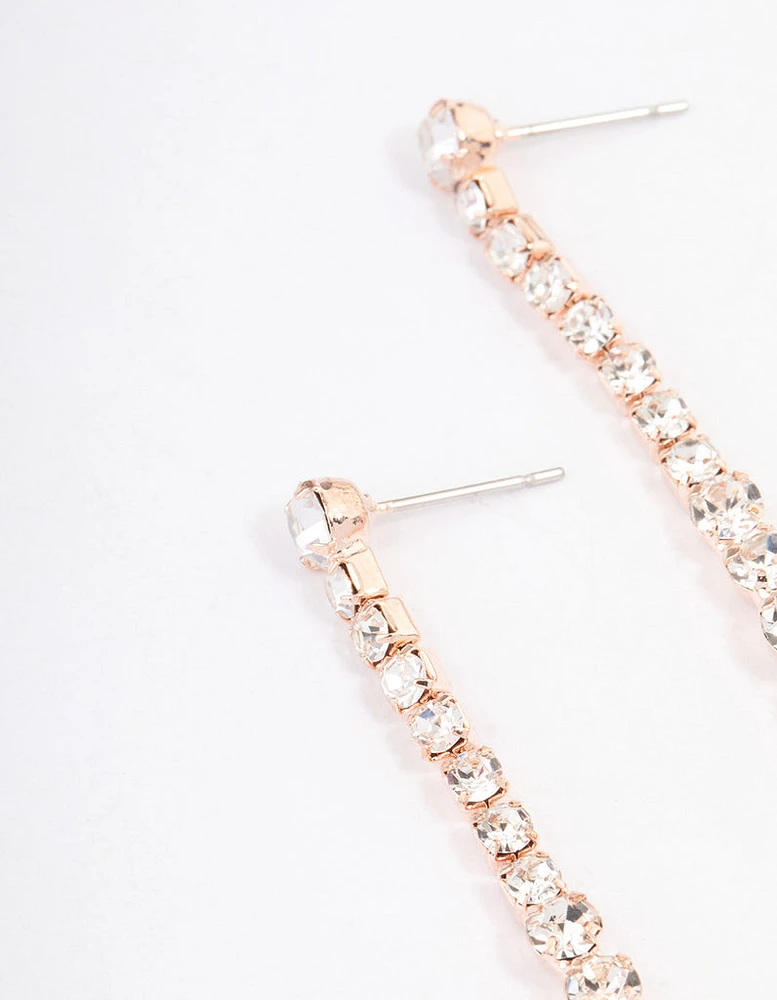 Rose Gold Diamante Graduated Straight Drop Earrings