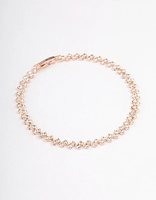 Rose Gold Double Dangle Diamante Pendant Tennis Bracelet