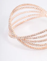 Rose Gold Triple Row Fan Crisscross Cuff Bangle