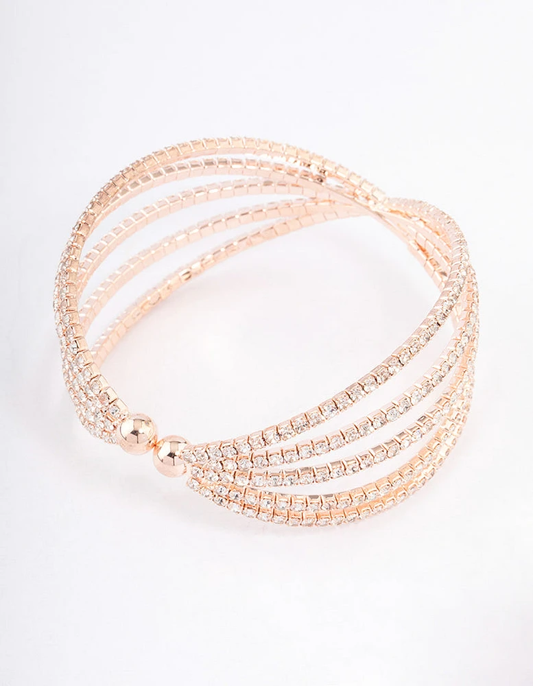 Rose Gold Triple Row Fan Crisscross Cuff Bangle