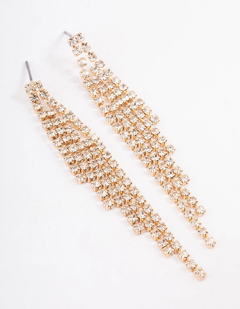 Gold Graduated Five Row Cupchain Drop Earrings