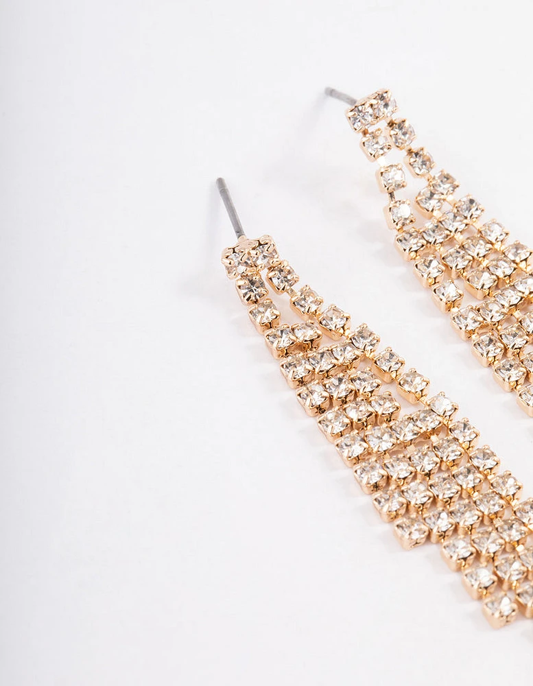 Gold Graduated Five Row Cupchain Drop Earrings