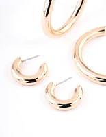 Gold Puffy Mixed Hoop Earrings Pack