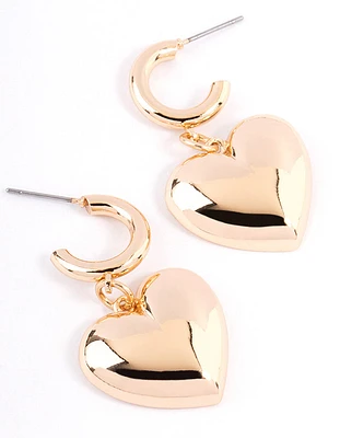 Gold Puffy Heart Huggie Earrings