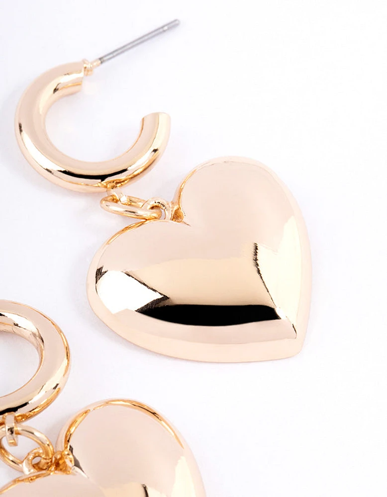 Gold Puffy Heart Huggie Earrings