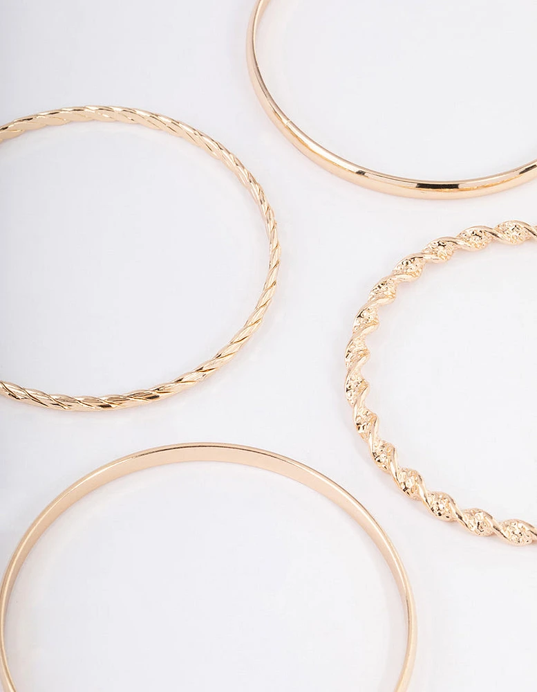 Gold Twisted & Plain Bracelet 6-Pack