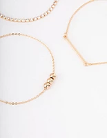 Gold Ball Diamante Chain Bracelet 4-Pack