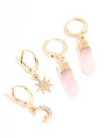 Gold Celestial & Rose Quartz Earrings Pack