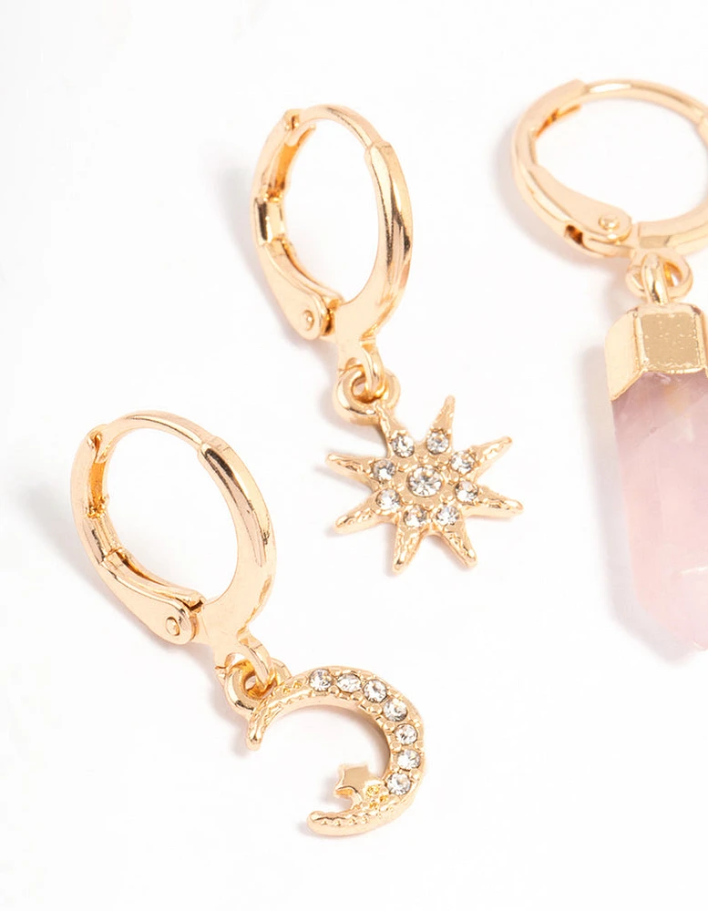 Gold Celestial & Rose Quartz Earrings Pack