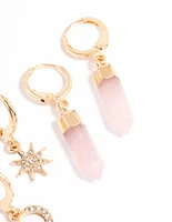 Gold Celestial & Rose Quartz Earrings Pack