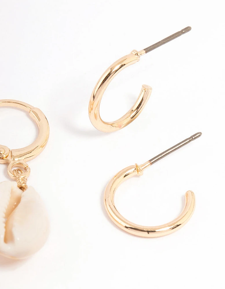 Gold Cowrie Shell & Hoop Earrings Pack