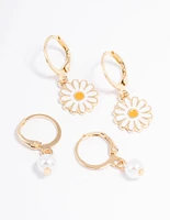 Gold Pearl & Daisy Earrings Pack