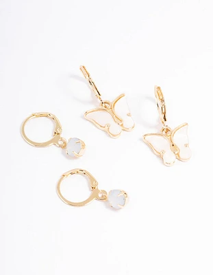 Gold Diamante & Butterfly Earrings Pack