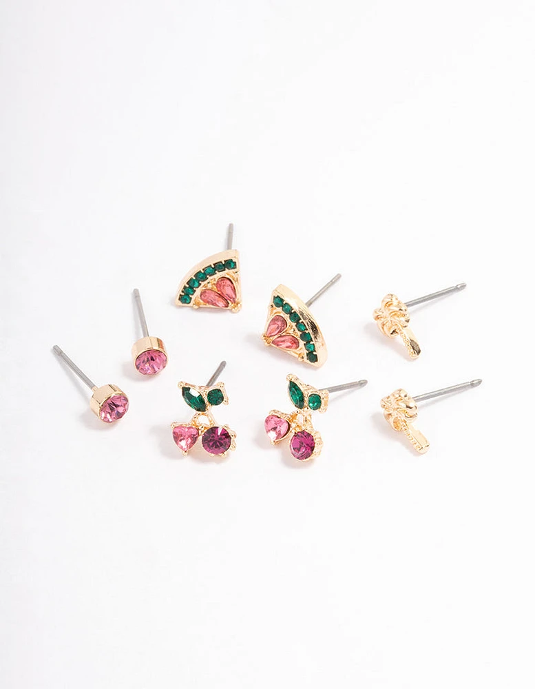 Pink Fruity Stud Earrings 4-Pack