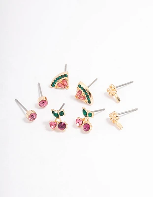 Pink Fruity Stud Earrings 4-Pack