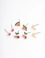 Pink Fruity Stud Earrings 4-Pack