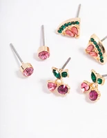 Pink Fruity Stud Earrings 4-Pack