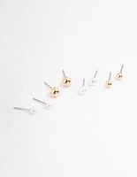 Gold Pearl & Ball Stud Earrings 4-Pack