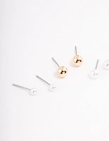 Gold Pearl & Ball Stud Earrings 4-Pack