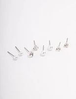 Silver Pearl & Diamante Stud Earrings 4-Pack