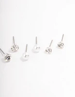 Silver Pearl & Diamante Stud Earrings 4-Pack
