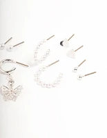 Silver Charm & Pearl Stud Earrings 6-Pack