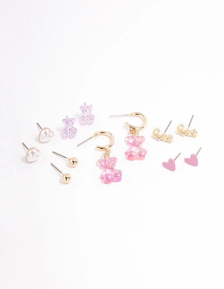 Gold Pastel Cute Love Earrings 6-Pack