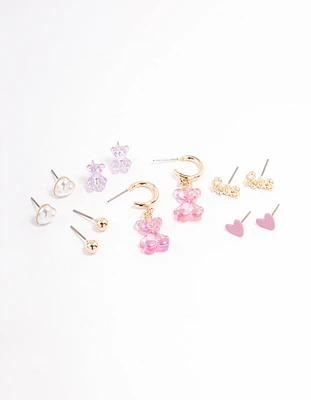 Gold Pastel Cute Love Earrings 6-Pack