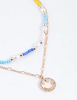 Gold Mixed Bead & Smiley Necklace