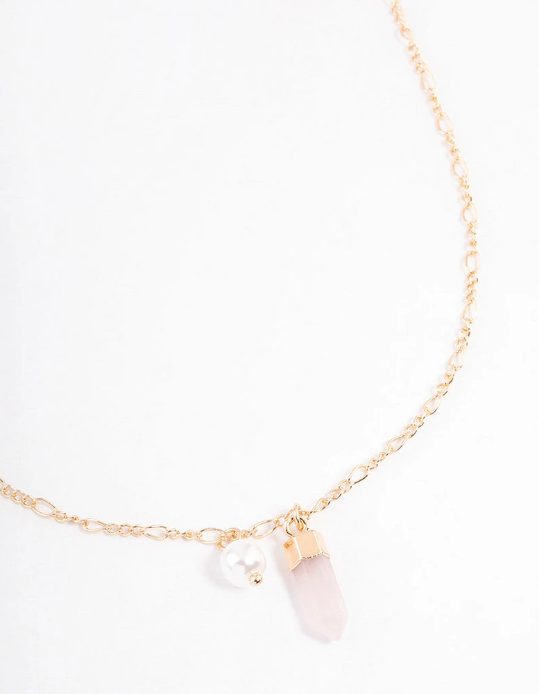 Gold Rose Quartz & Pearl Necklace