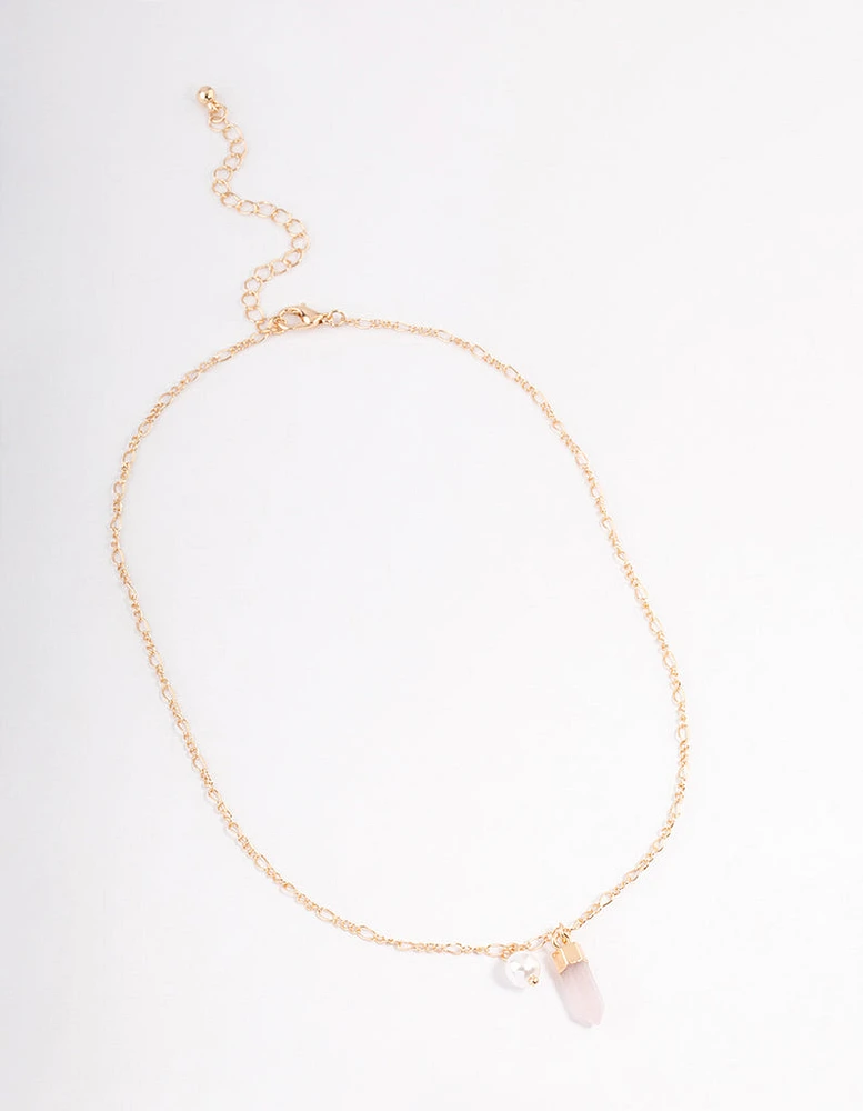 Gold Rose Quartz & Pearl Necklace