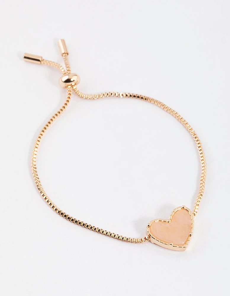 Gold Rose Quartz Heart Toggle Bracelet