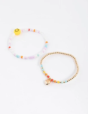 Gold Rainbow Smiley Bracelet Pack