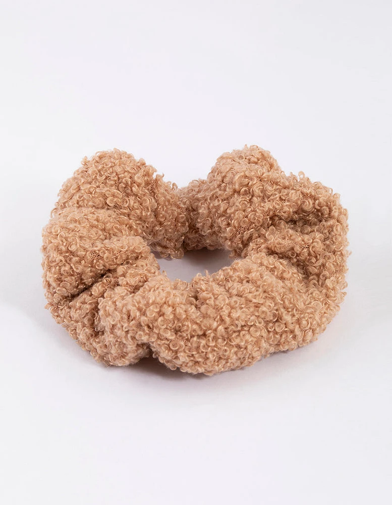 Beige Teddy Material Hair Scrunchie