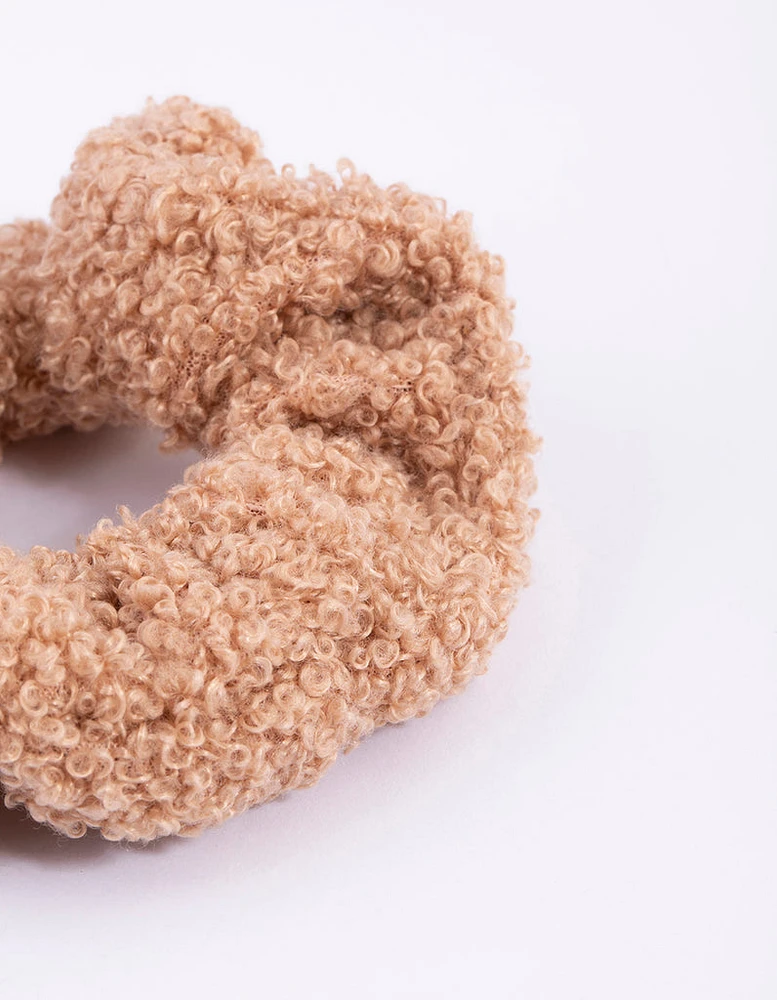 Beige Teddy Material Hair Scrunchie