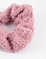 Pink Teddy Material Hair Scrunchie