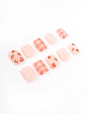 Tweens Strawberry & Checkered Press On Nails