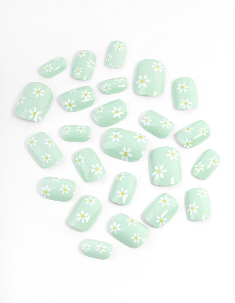 Tweens Mint Daisy Press On Nails