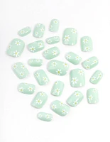 Tweens Mint Daisy Press On Nails