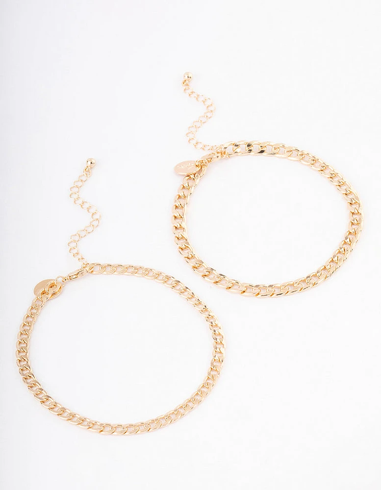 Gold Mixed Chunky Cable Anklet Pack