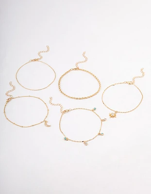 Gold Diamante Celestial Anklet 5-Pack