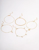 Gold Diamante Celestial Anklet 5-Pack