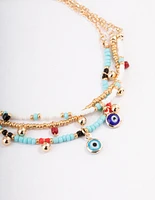 Gold Boho Evil Eye Anklet Pack