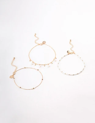 Gold Station Pearl & Diamante Anklet Pack